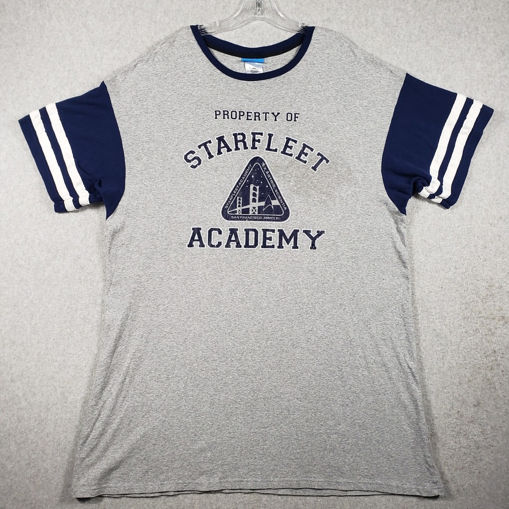 Star Trek Mens T-Shirt XXL Starfleet Academy Gray Navy Ringer Graphic Tee Pjammy